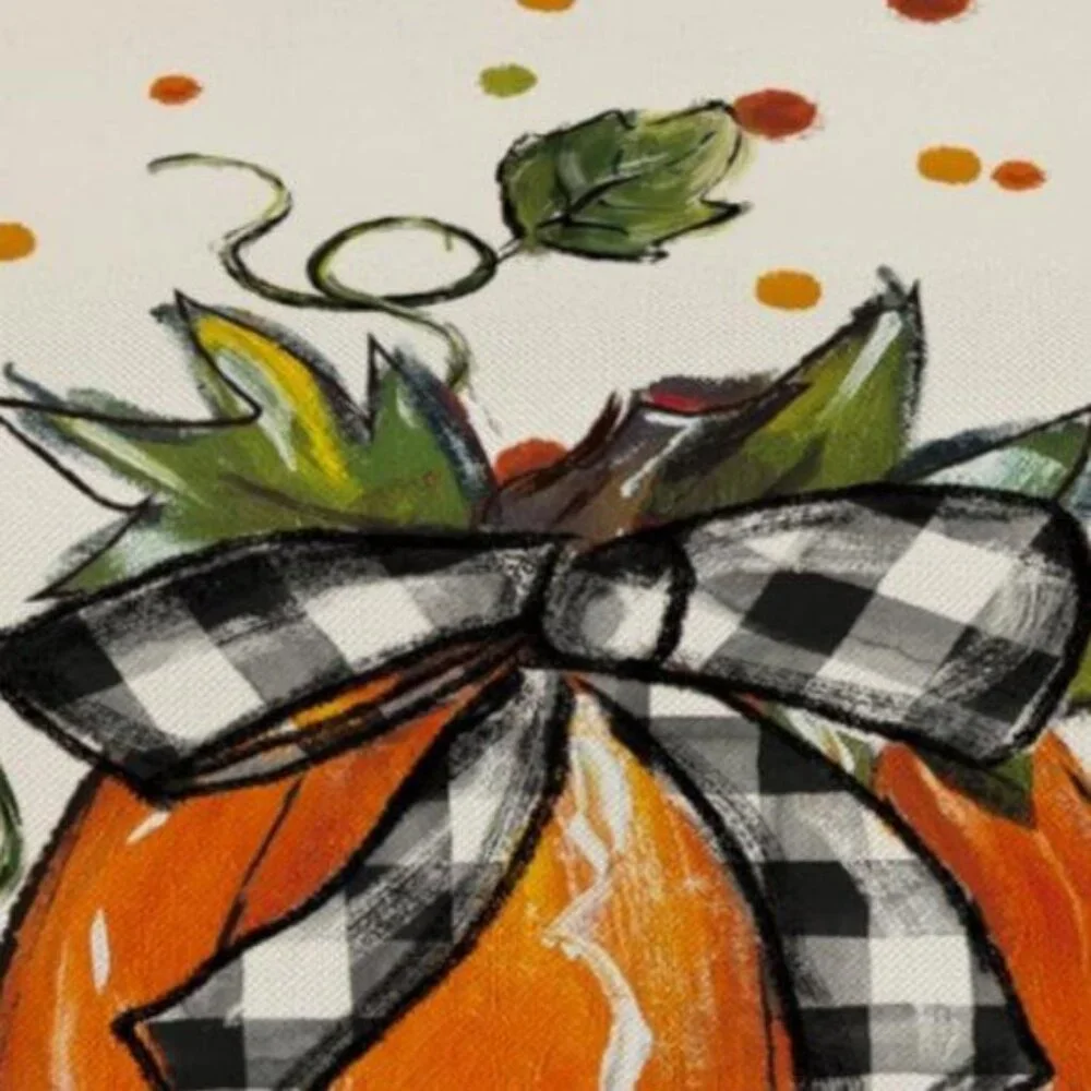 Pumpkin Table Runner Plaid Decorative Cloth Fall Thanksgiving Decor Orange 13x60